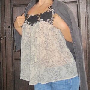 Women's Cream and Black Blouse